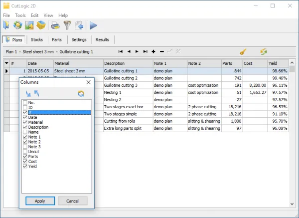 cutlogic 2d columns customization