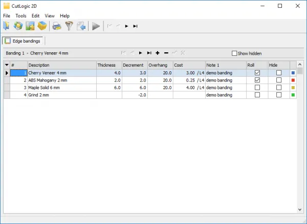 cutlogic 2d list of edge bandings