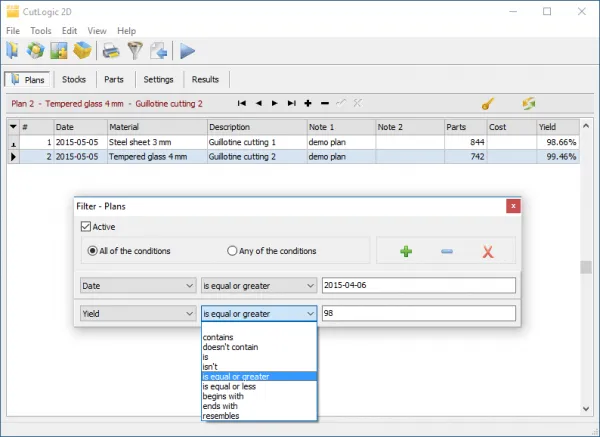 cutlogic 2d data filter