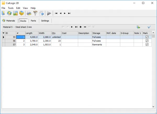 cutlogic2d material stocks